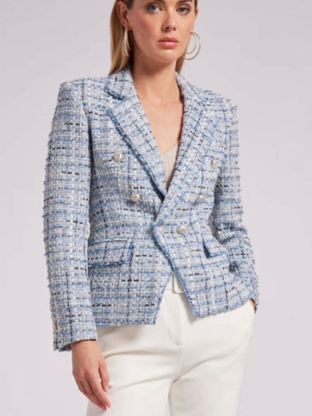 Generation Love Eliza Light Blue Tweed Double-Breasted Blazer